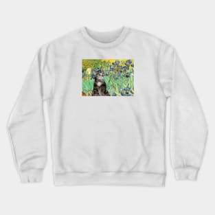 "Irises" the Masterpiece by Van Gogh has been Adapted to Include a Tabby Cat Crewneck Sweatshirt